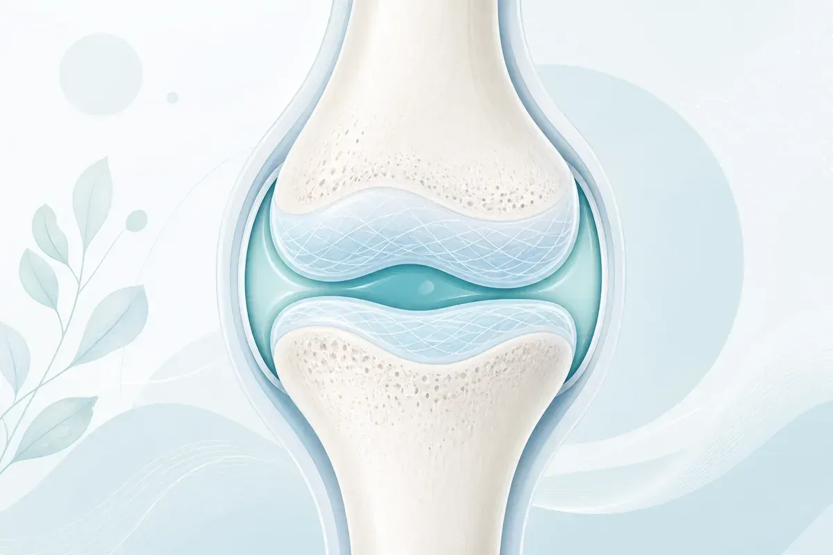 Articulation du genou avec cartilage bleu illustrant le rôle du collagène de type II dans la mobilité